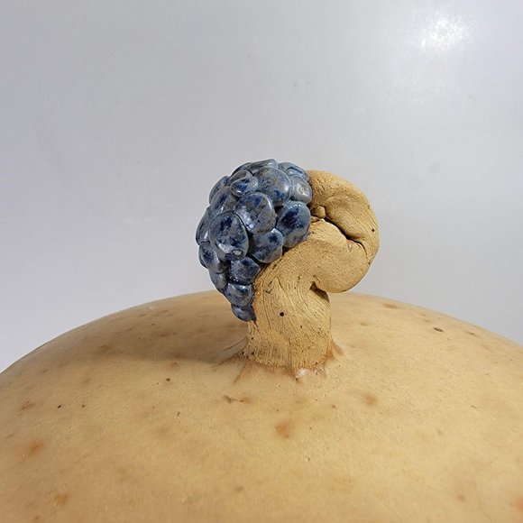 Handmade Stoneware Pot with Lid Grape and Leaf Design Ceramic Matt Glaze Signed - Picture 2 of 10